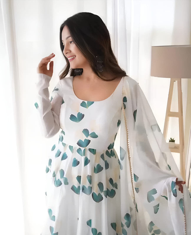 Dishitha Creation Women Floral Printed Designer Gown - Off White - Distacart