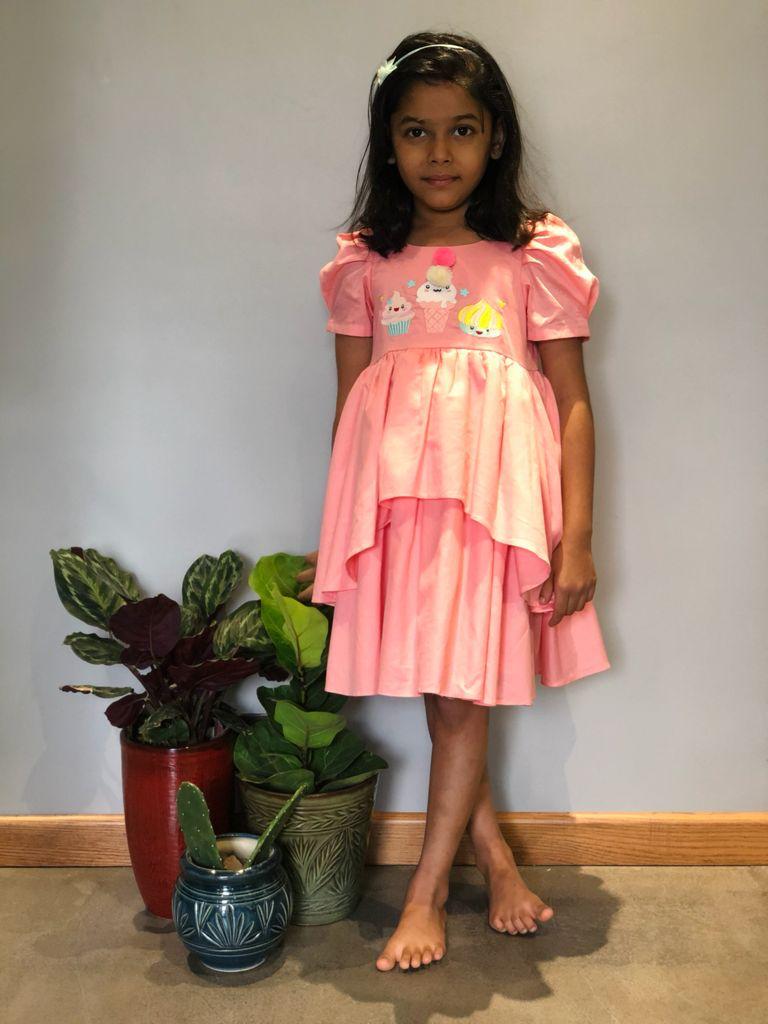 ArthLife Peach Ice Cream Embroidered Dress - Distacart