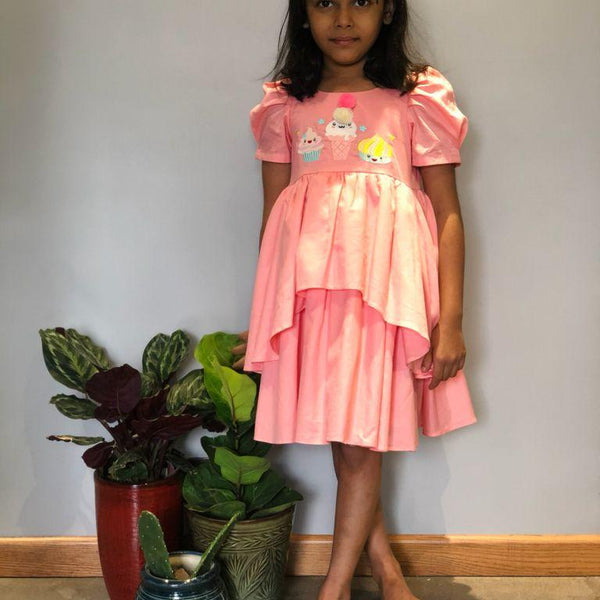 ArthLife Peach Ice Cream Embroidered Dress - Distacart