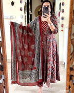 Thumbnail for Pramukh Fab Maroon Kurta Set With Designer Pent With Block Print Dupatta Kurta Set - Distacart