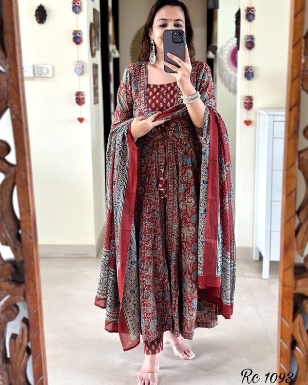 Pramukh Fab Maroon Kurta Set With Designer Pent With Block Print Dupatta Kurta Set - Distacart