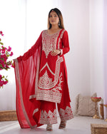 Thumbnail for Teeya Creation Red Color Vichitra Silk Heavy Embroidery Work Festival Wear Fully Stitched Salwar Suit