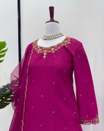 Thumbnail for Pramukh Fab Rani Pink Color Creep Silk Kurta Lehenga Set