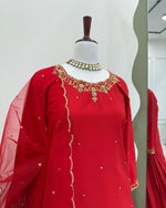 Thumbnail for Pramukh Fab Red Color Creep Silk Kurta Lehenga Set