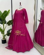Thumbnail for Pramukh Fab Rani Pink Color Creep Silk Kurta Lehenga Set