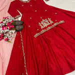 Thumbnail for Pramukh Fab Red Color Creep Silk Kurta Lehenga Set