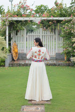 Thumbnail for Evanik Navratri Off White Roamn Fabric With Kutchi Work Koti Style Blouse Stitched Lehenga Choli
