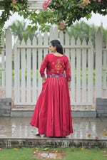 Thumbnail for Evanik Navratri Maroon Roamn Fabric With Kutchi Work Koti Style Blouse Stitched Lehenga Choli