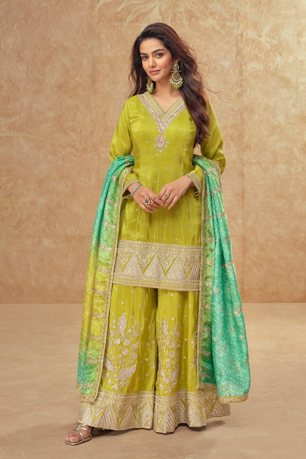 Pramukh Fab Olive Color Cosmos Silk Kurta Set