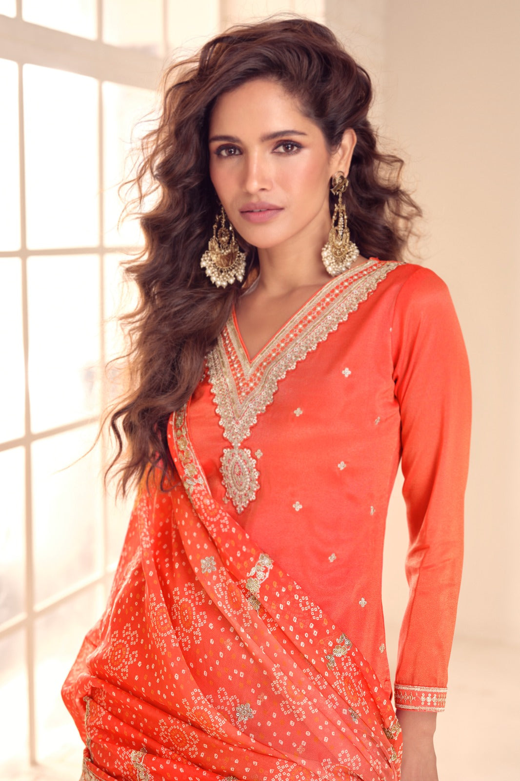 Pramukh Fab Orange Color Cosmos Silk Kurta Set