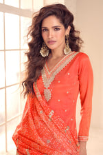 Thumbnail for Pramukh Fab Orange Color Cosmos Silk Kurta Set