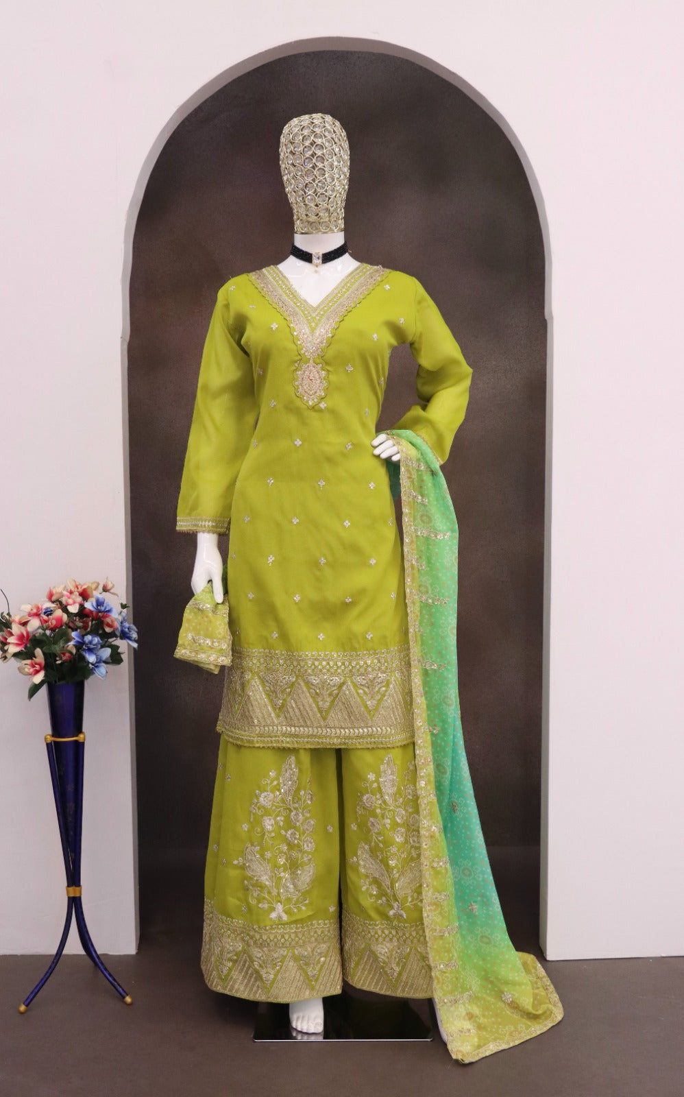 Pramukh Fab Olive Color Cosmos Silk Kurta Set