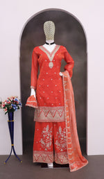 Thumbnail for Pramukh Fab Orange Color Cosmos Silk Kurta Set