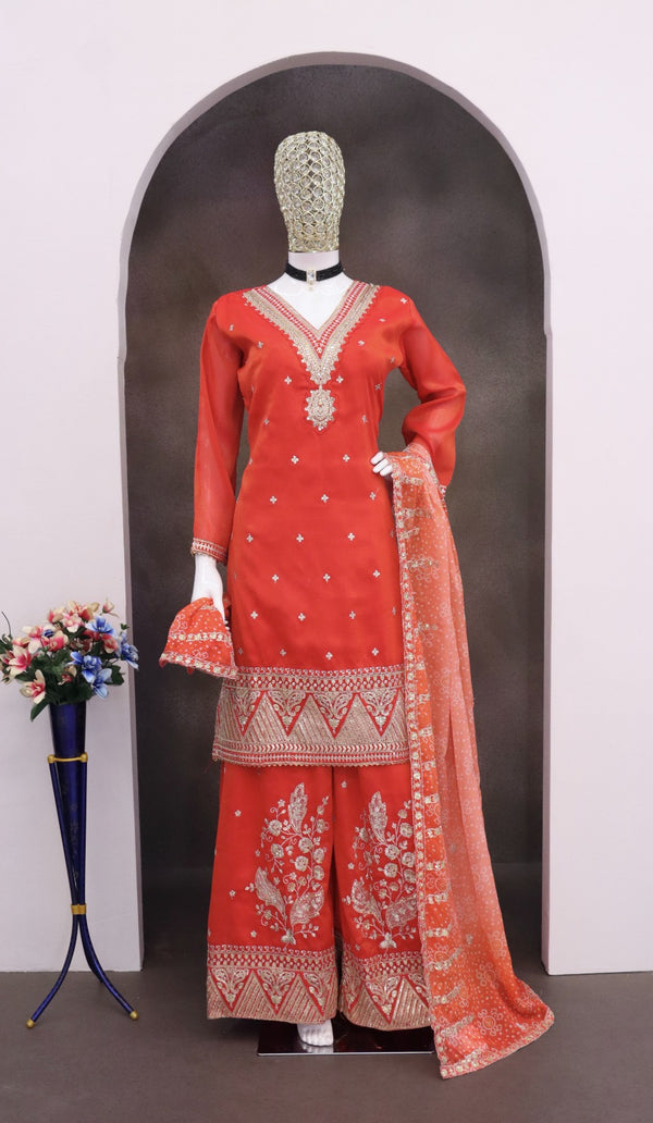 Pramukh Fab Orange Color Cosmos Silk Kurta Set