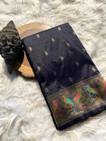 Thumbnail for Mameraa Sarees Black Elegance Soft Silk Banarasi Saree-Black - Dista