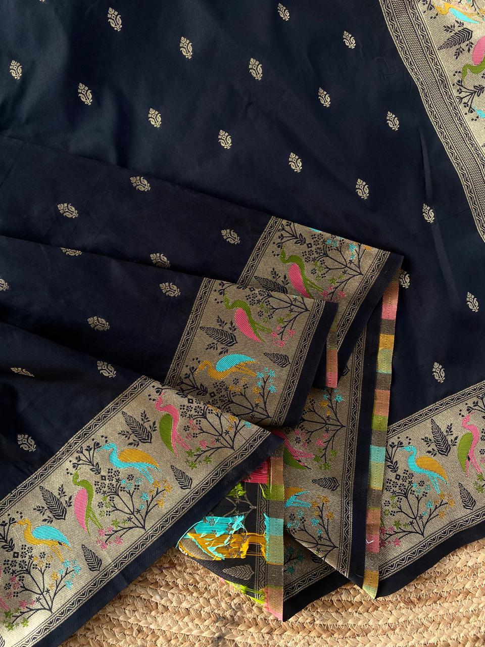 Mameraa Sarees Black Elegance Soft Silk Banarasi Saree-Black - Dista