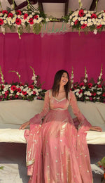 Thumbnail for Yash Enterprise Peach Fendy Silk Party Wear Embroidery Suit Set - Distacart