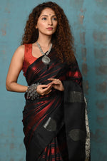 Thumbnail for Very Much Indian Anokhi - Handloom Pure Silk Designer Saree - Black and Red Designer (Limited Edition) - Distacart