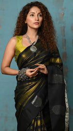 Thumbnail for Very Much Indian Anokhi - Handloom Pure Silk Designer Saree - Black and Yellow Designer (Limited Edition) - Distacart