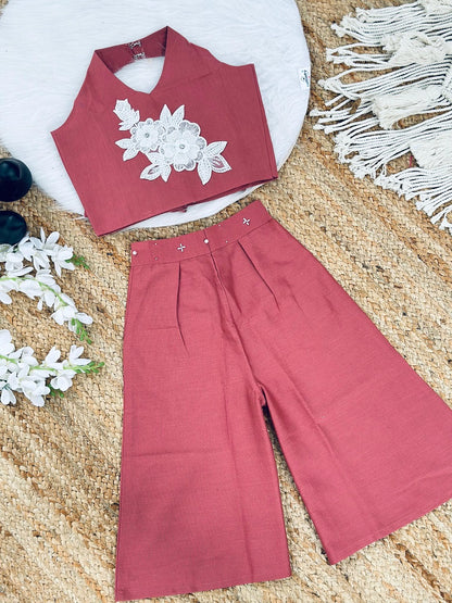 Evanik Pink Pure Khadi Cotton With Patch Work Kids Summer Co-Ord Set - Dista
