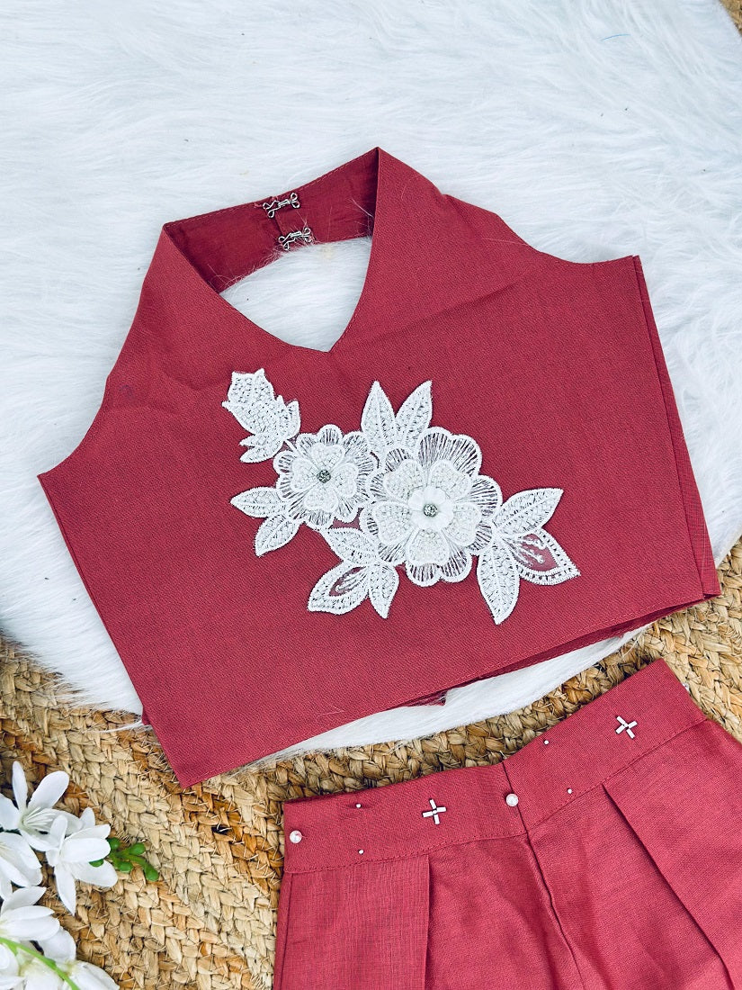 Evanik Pink Pure Khadi Cotton With Patch Work Kids Summer Co-Ord Set - Dista