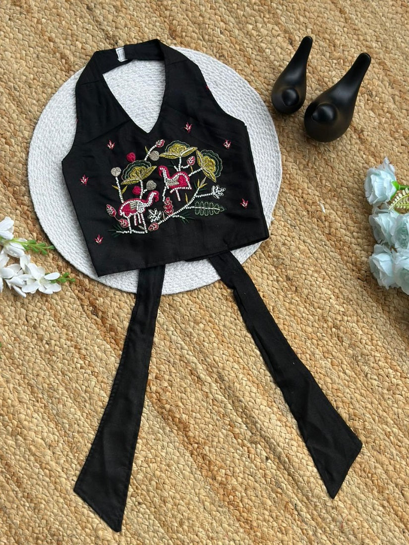 Evanik Black Premium Pure Cotton Fabric With Hand Work Kids Co-Ord Set - Dista