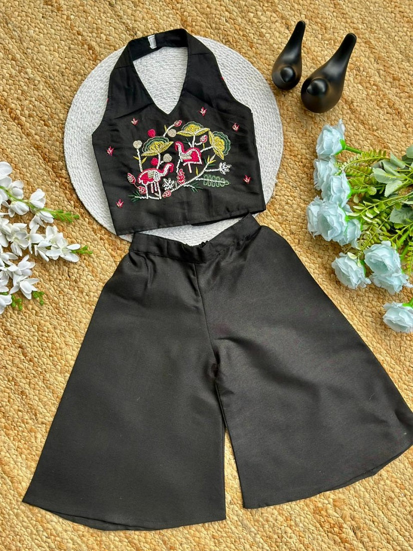 Evanik Black Premium Pure Cotton Fabric With Hand Work Kids Co-Ord Set - Dista