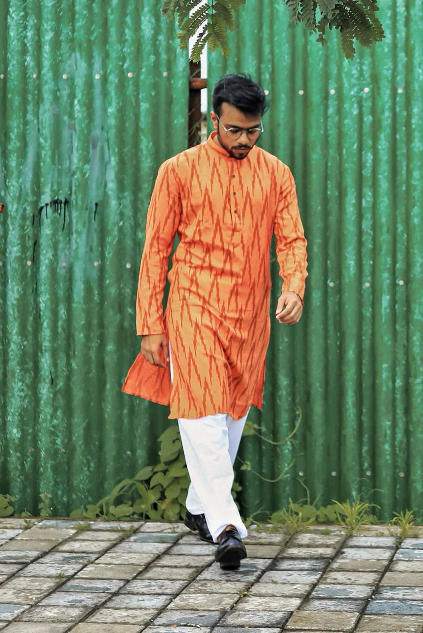 Jompers Men's Orange Printed Kurta Only - Distacart