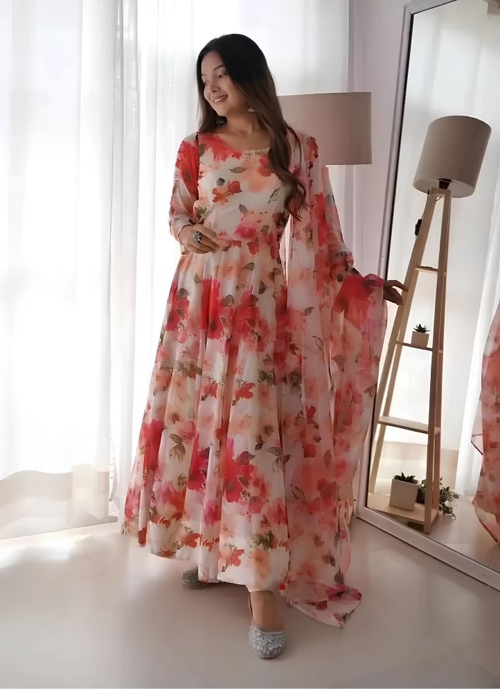 Dishitha Creation Women Floral Printed Designer Gown - Pink - Distacart