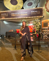 Thumbnail for trueBrowns Black Metallic Ready To Wear Saree