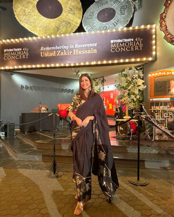 trueBrowns Black Metallic Ready To Wear Saree
