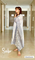 Thumbnail for trueBrowns Off-White Cotton Multi Stripe Flared Kurta Set