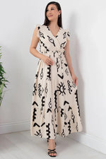 Thumbnail for Pimu V-Neck Maxi Dress with White Graphic Print