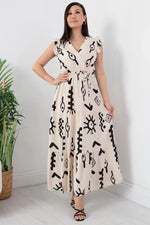Thumbnail for Pimu V-Neck Maxi Dress with White Graphic Print