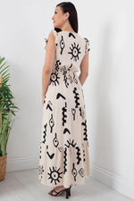Thumbnail for Pimu V-Neck Maxi Dress with White Graphic Print