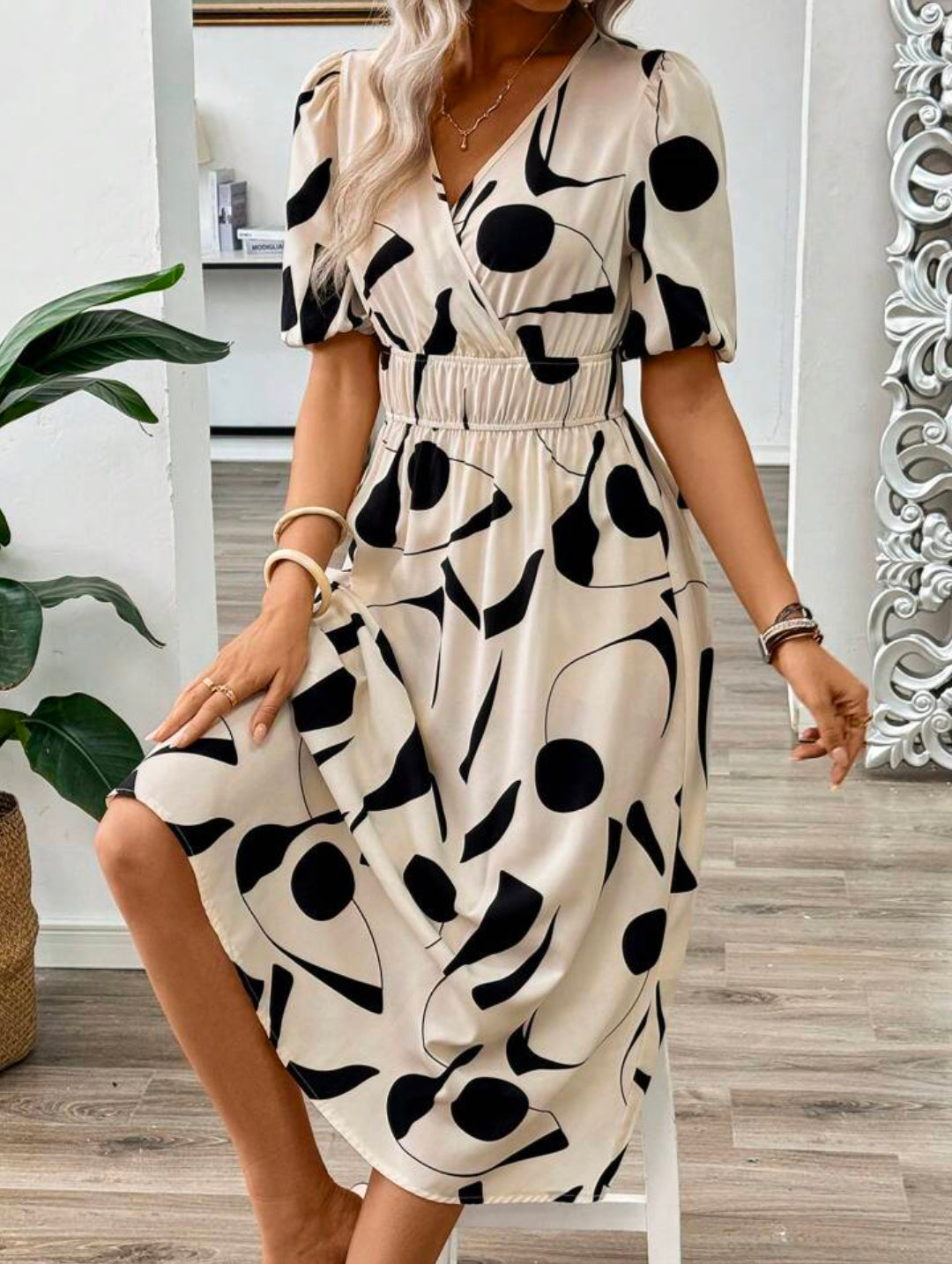 Pimu Style Short Sleeve Dress - White - Distacart