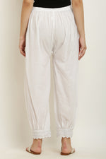 Thumbnail for PAVONINE White Color Afghani Style Lace Hem Cotton Fabric Palazzo For Women - Distacart