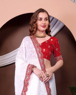 Thumbnail for Teeya Creation White Color Georgette Fabric Chikankari Work Saree - Distacart