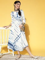 Thumbnail for Yufta White & Blue Tie-Dyed Dress - Distacart