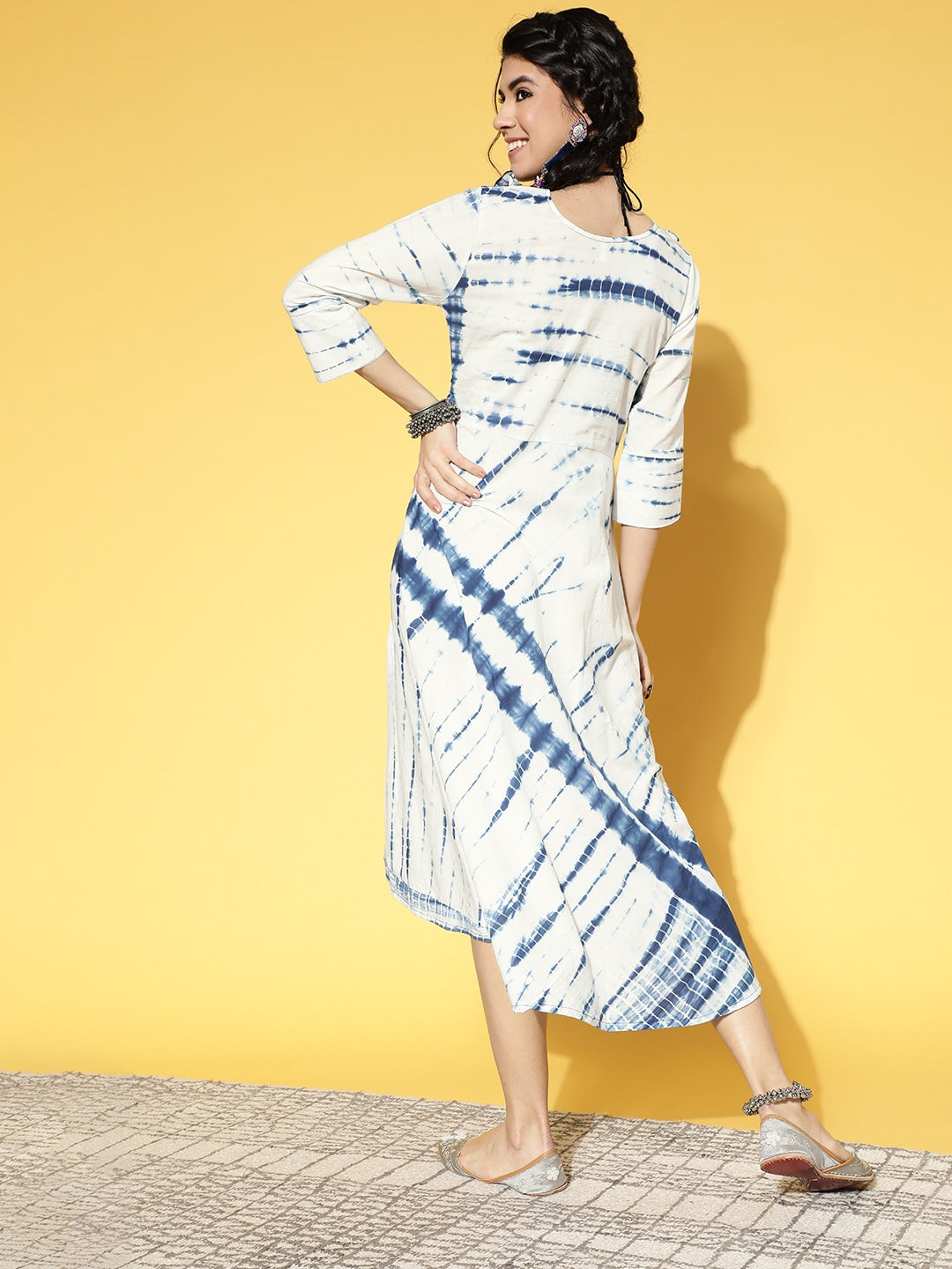 Yufta White & Blue Tie-Dyed Dress - Distacart