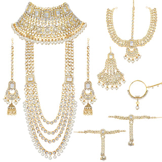 Jewel City Complete Bridal Kundan Jewelry Set - 8-Piece Royal Indian Wedding Collection with Choker, Rani Haar, Earrings, Maang Tikka & Mathapatti