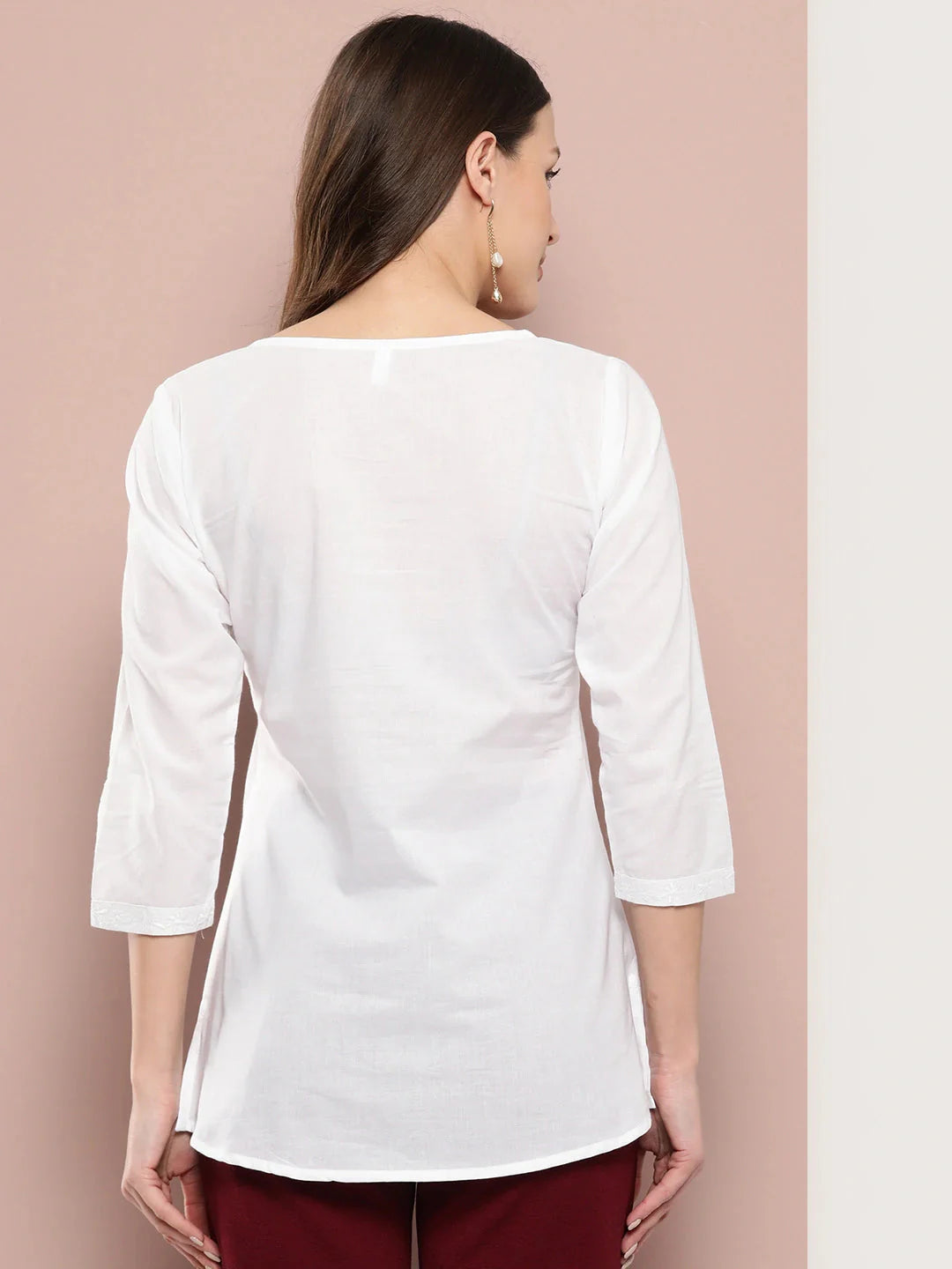 Yufta White Floral Chikankari Embroidered Pure Cotton Top - Distacart