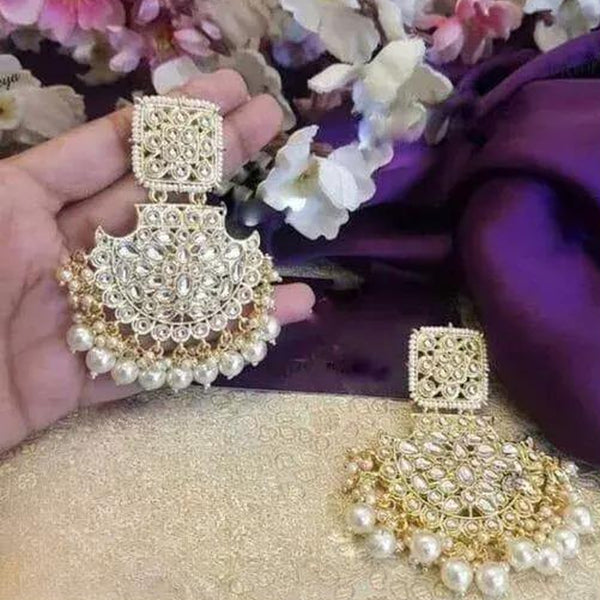 Jewel City Exquisite Kundan Chandbali Earrings with Pearl Drops - Bridal Jewelry Set - Distacart