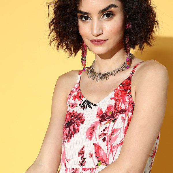 Yufta White & Pink Floral Printed Dress - Distacart