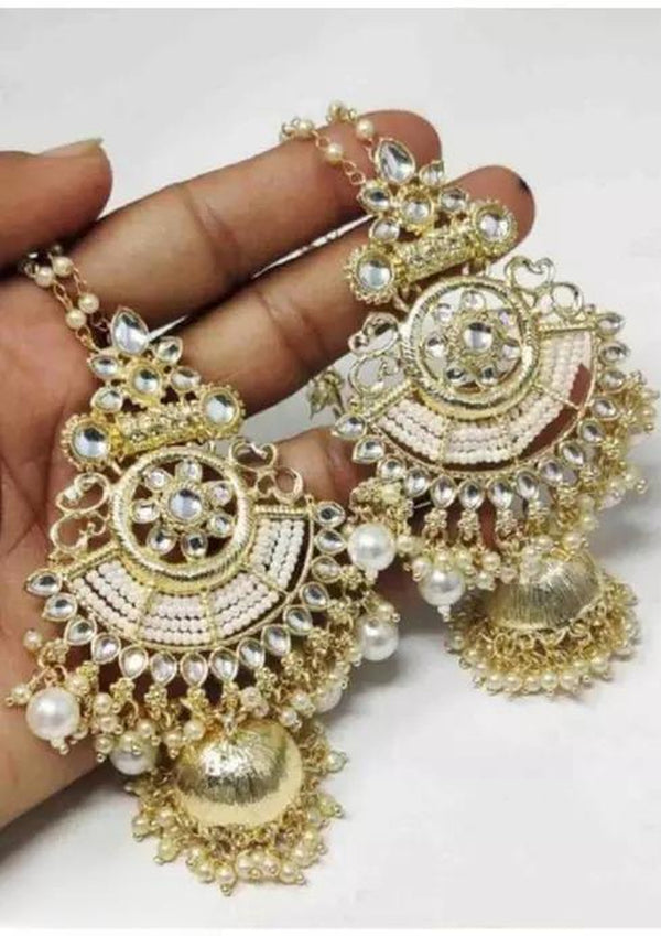Jewel City Elegant Kundan Jhumka Earrings with Pearl Drops - Traditional Indian Wedding Jewelry