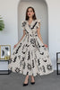 Pimu V-Neck Maxi Dress with White Graphic Print - Distacart