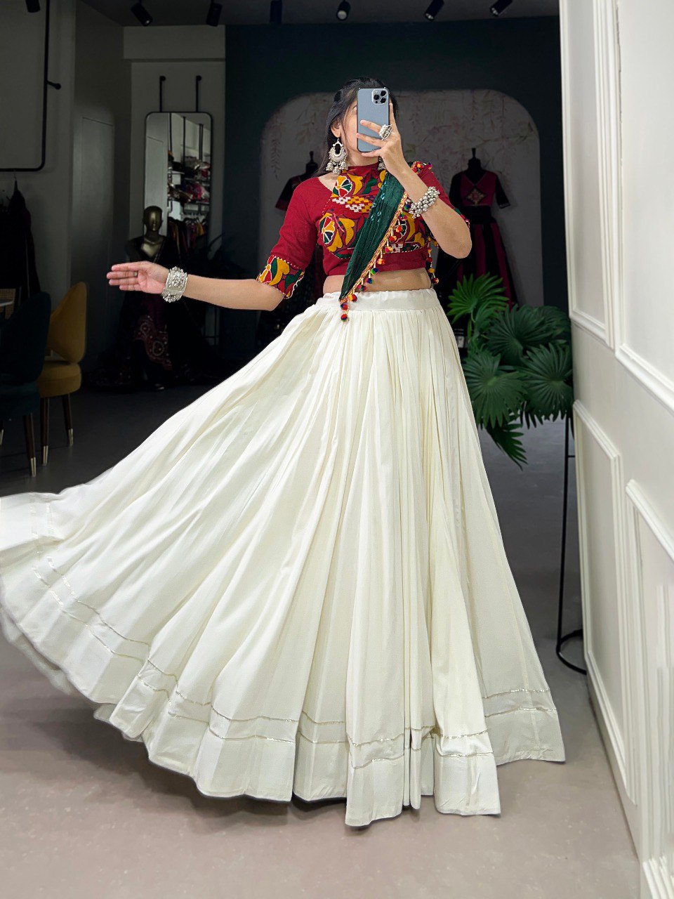 Lorenvalley Pure Rayon White Plain With Gota Patti Touch Up Lehenga Choli with Dupatta - Distacart