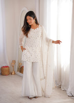 Thumbnail for Evanik Off White Crunchy Silk Embroidery Sequins And Zari Work Kurta Pants With Dupatta - Dista