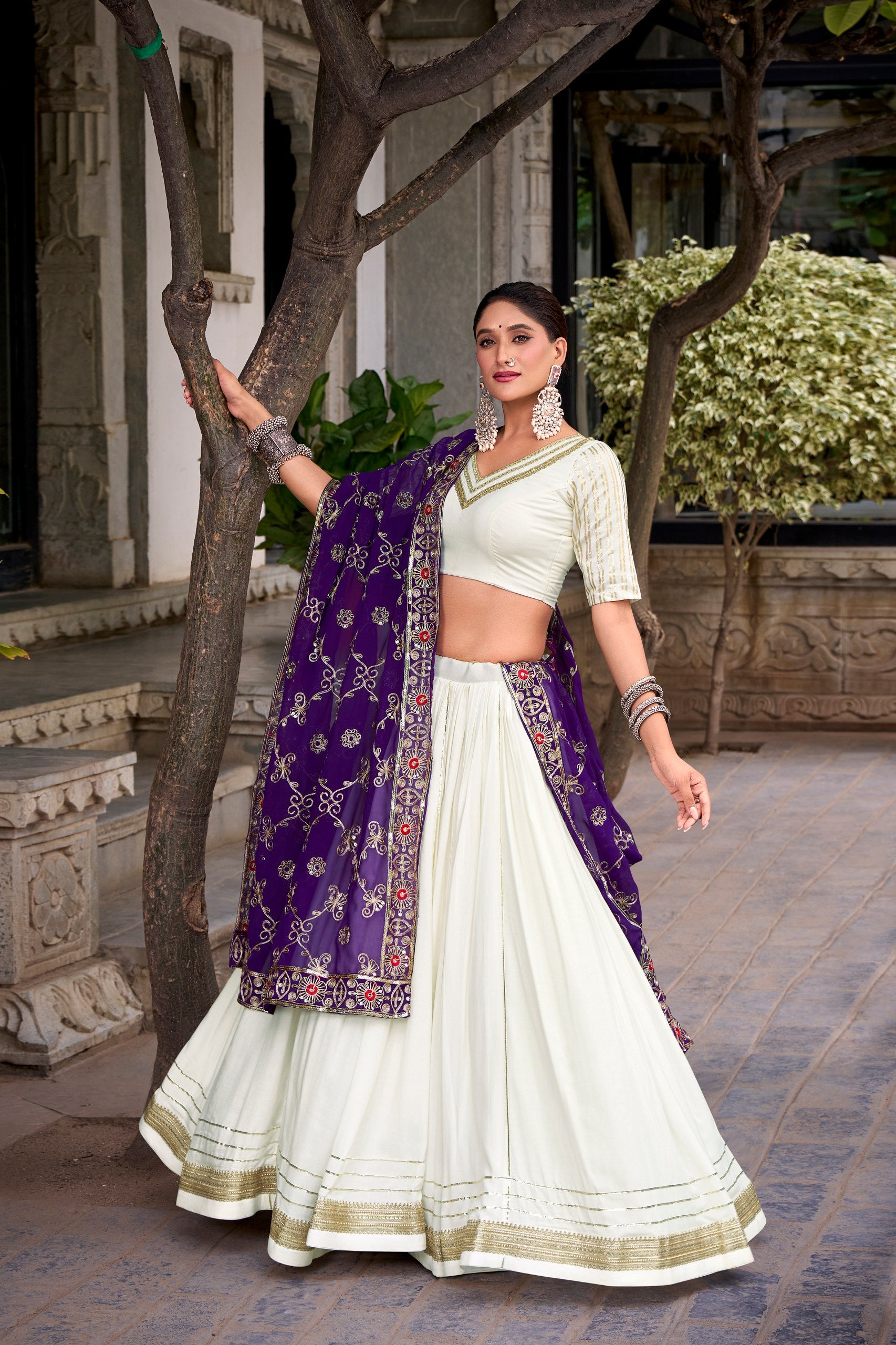 Lorenvalley Fashion White Pure Rayon Lace Touch Up Lehenga Choli with Dupatta