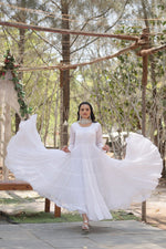 Thumbnail for Evanik White Faux Blooming Gown With Dupatta With Rich Sequins Embroidered work